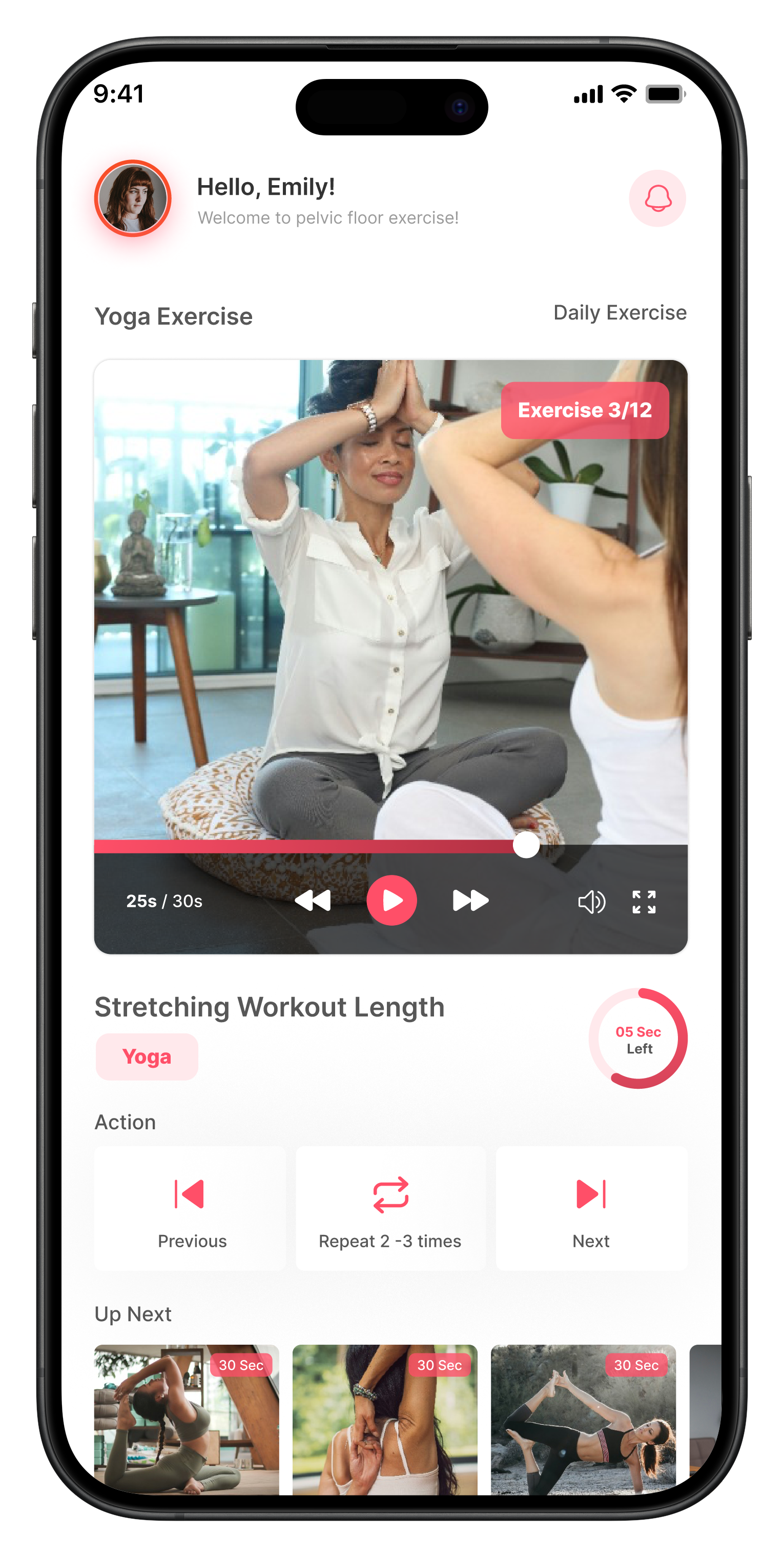 A confident woman using the Pelvi Health app on her phone.